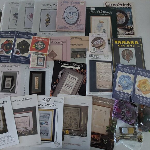 NEW HUGE Lot Cross Stitch Embroidery Kits Frames Vintage 90s Angel Bear Cat - Picture 7 of 8